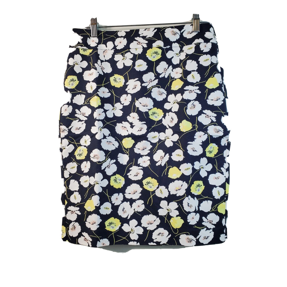 Leaving! Ann Taylor Floral Skirt Size 2 Navy White/Yellow Cotton Back‎ Zipper